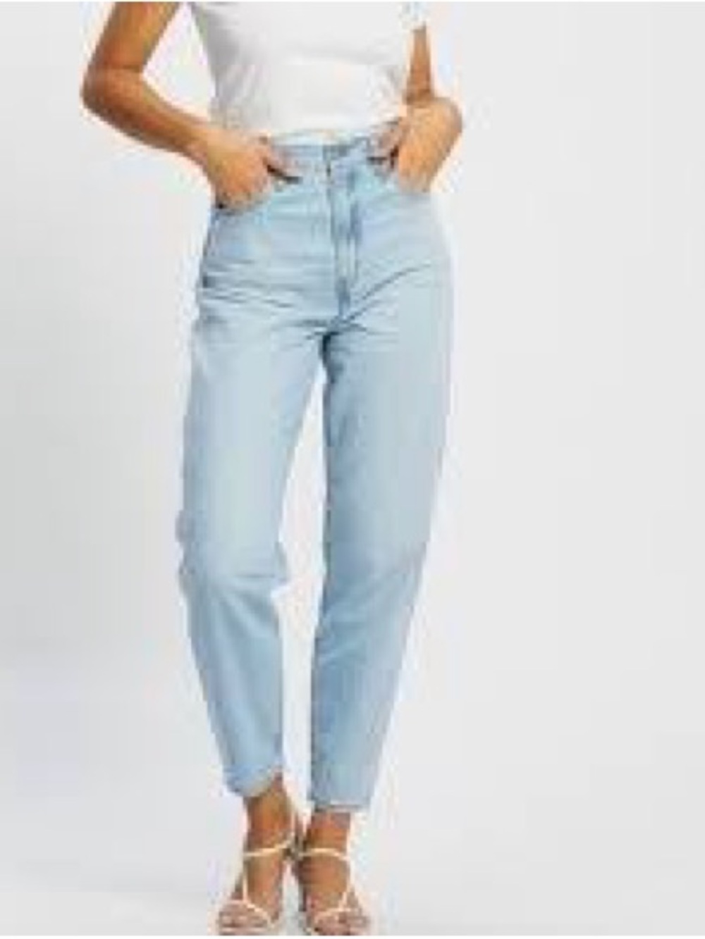 Light Wash Denim High Loose Taper Jeans - Light Blue